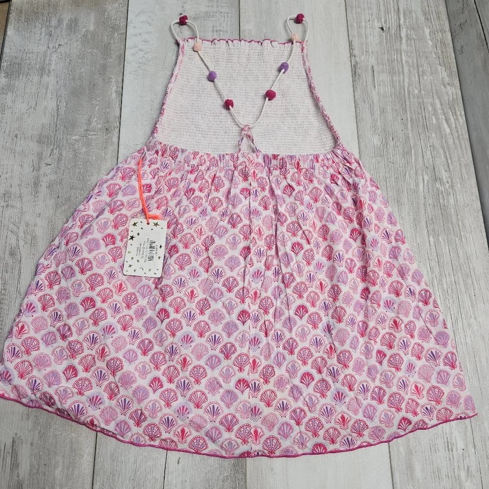 EGG New York Sirena Dress Pink Shell Print Girls 7 Smocked Front Pullover New